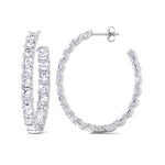 Inside Out Asscher Cut Natural Diamond Hoop Earrings White Gold 14K