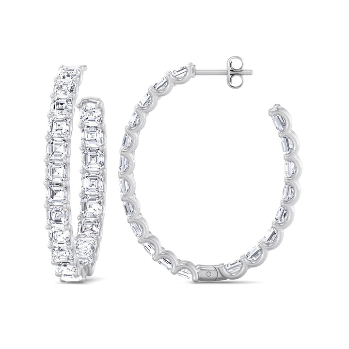 Inside Out Asscher Cut Natural Diamond Hoop Earrings White Gold 14K
