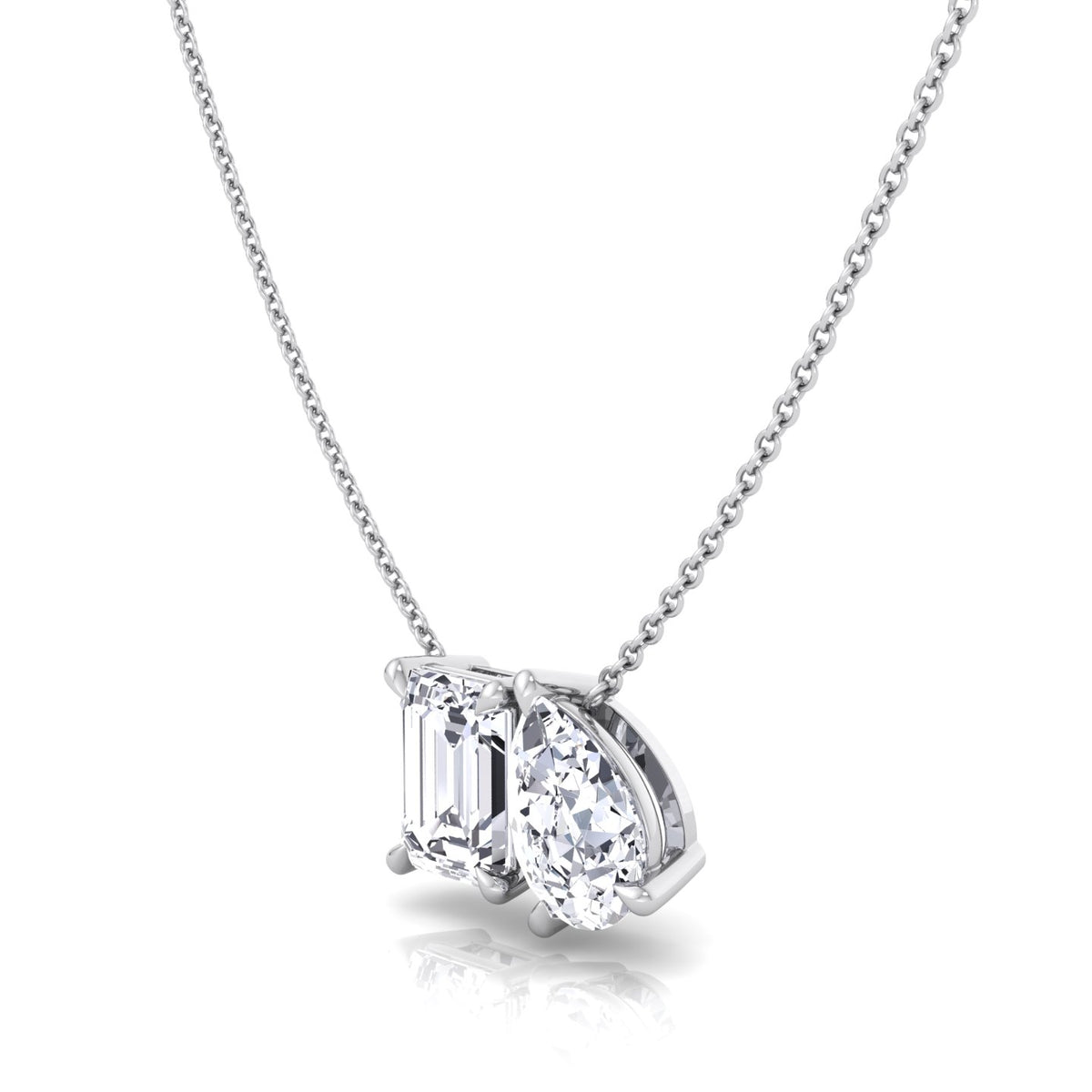 Toi Et Moi Pear & Emerald Cut Natural Diamond Pendant-14K-18K-White Gold