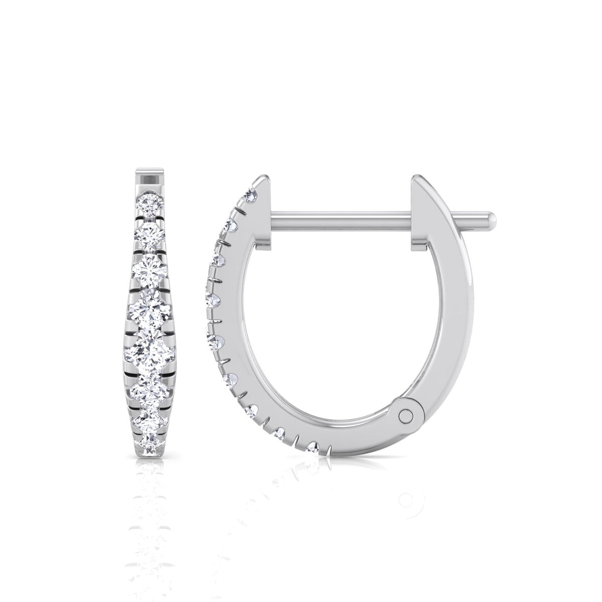 Graduated Round Shape Natural Diamond Huggie Hoop Earrings White Gold 14K