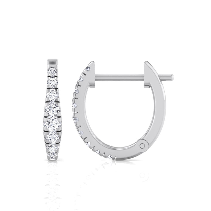Graduated Round Shape Natural Diamond Huggie Hoop Earrings White Gold 14K