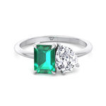 Demi - Toi et Moi Green Emerald & Pear Cut Diamond Engagement Ring - Gem Jewelers Co