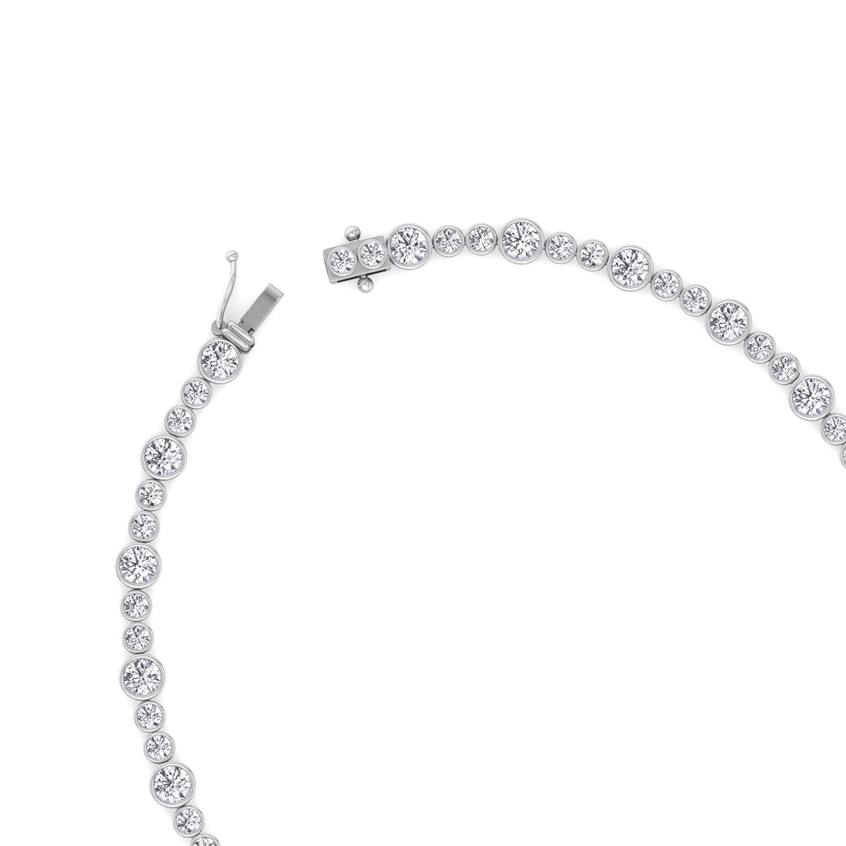 Alternating Size Bezel Set Natural Diamond Tennis Necklace White Gold 14K