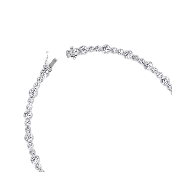 Alternating Size Bezel Set Natural Diamond Tennis Necklace White Gold 14K