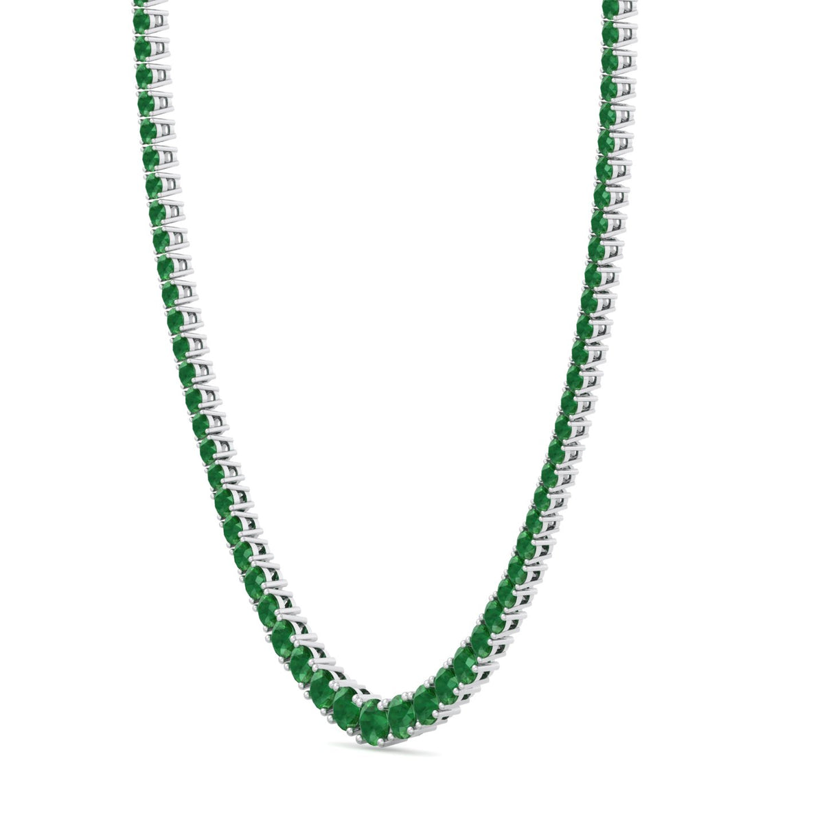 4 Prong Graduated Natural Green Emerald Tennis Necklace White Gold