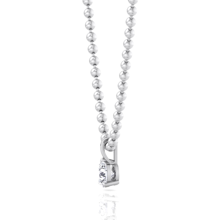 Natural Diamond-Beaded Necklace- with-Round Pendant-14K-0.50CT-1CT-White Gold