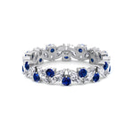 Round Natural Blue Sapphire and Marquise-Cut Natural Diamond Eternity Band WG 3