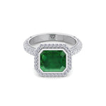 Natural Green Emerald Halo Engagement Ring With Pave Band WG 4