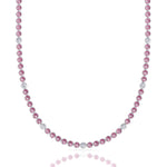 Bezel Set Natural Pink Sapphire Tennis Necklace with Diamonds
 White Gold 
