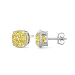 Natural Fancy Yellow Cushion Cut Diamond Studs  White Gold 18K