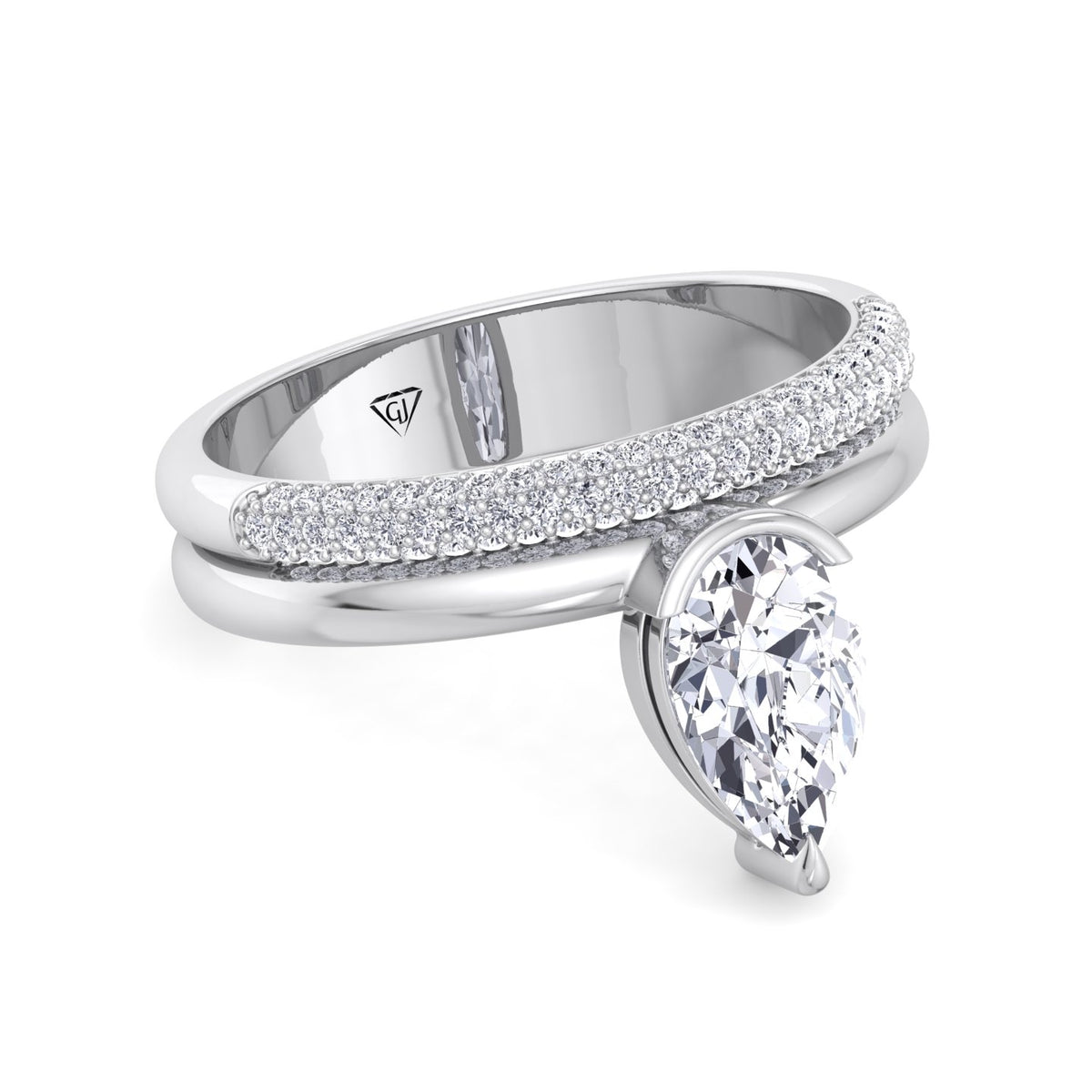 Zelie - Floating Pear Shape Diamond Double Band Engagement Ring - Gem Jewelers Co