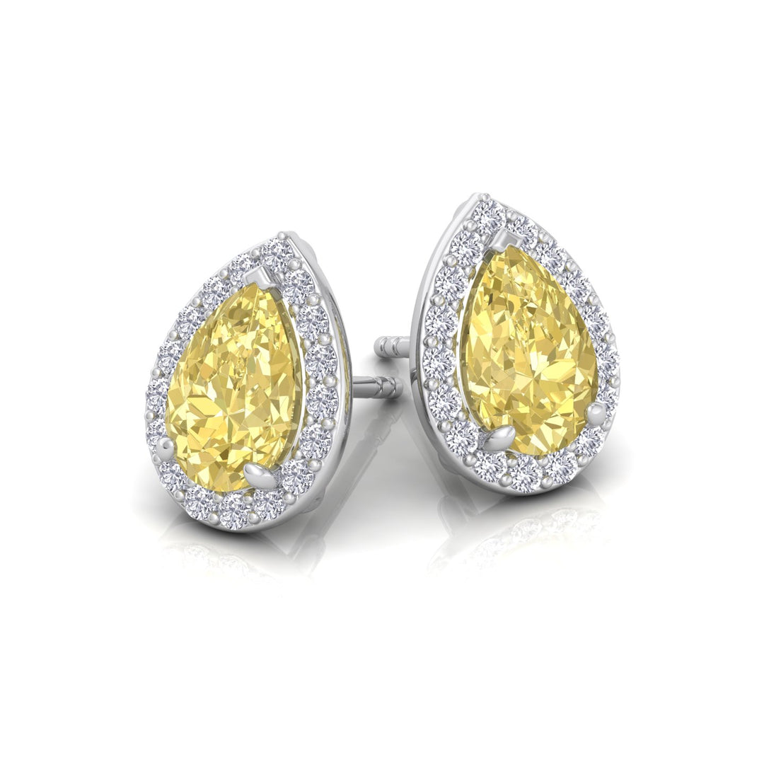 Pear Cut Natural Fancy Yellow Diamond Halo Studs