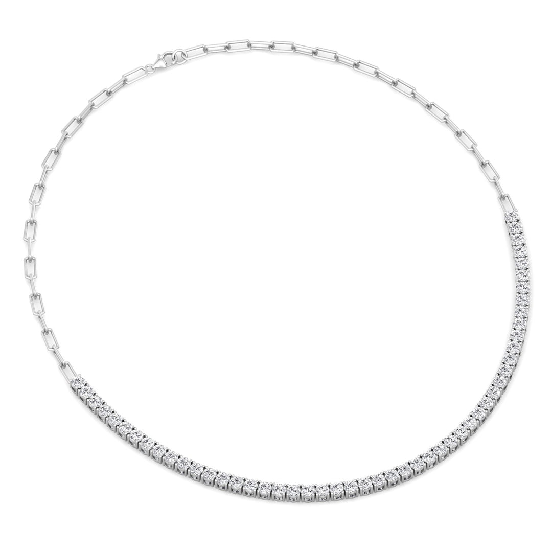 Piazza - Halfway Adjustable Diamond Tennis Necklace With Paperclip Chain - Gem Jewelers Co