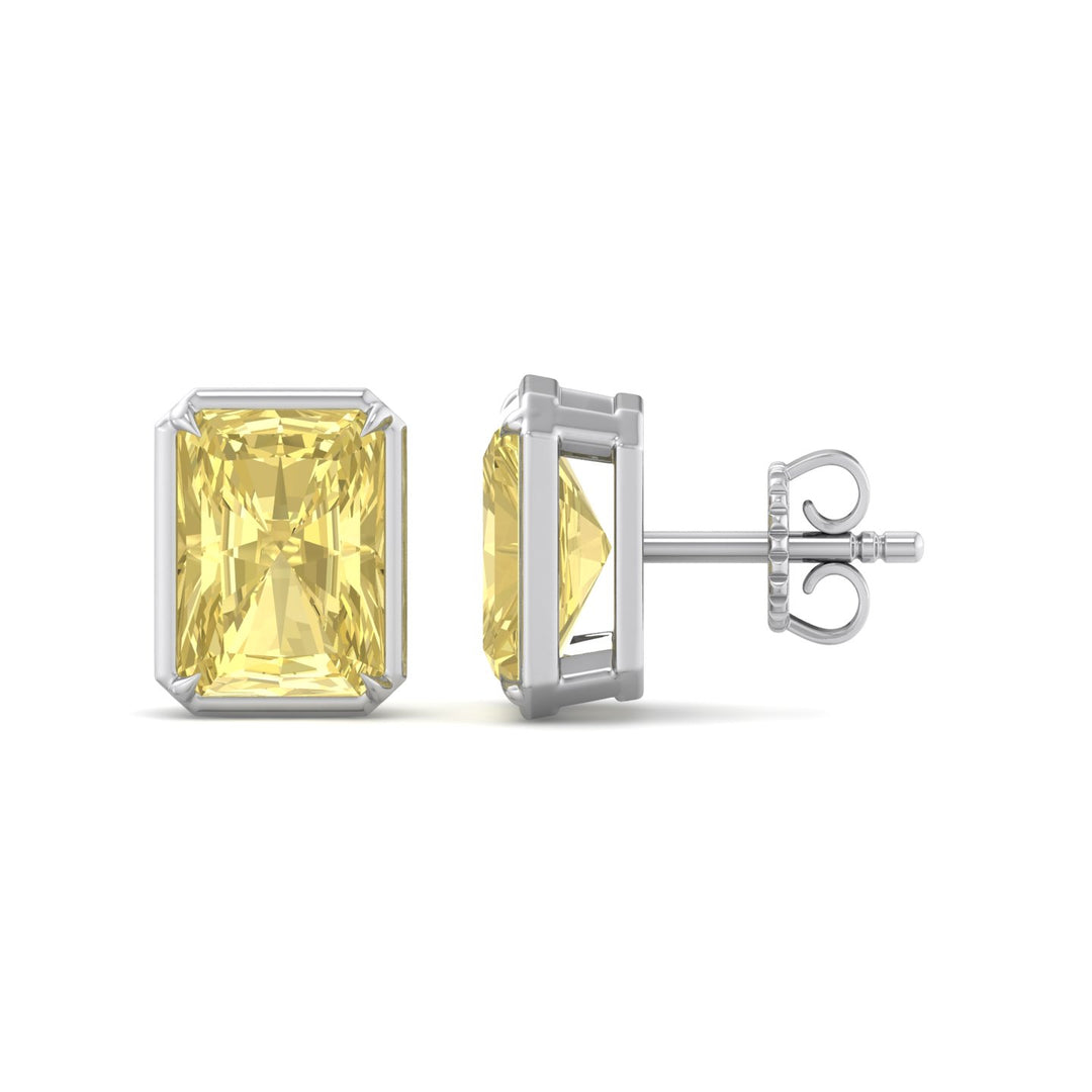 Natural Fancy Yellow Radiant Cut Diamond Studs White Gold 14K