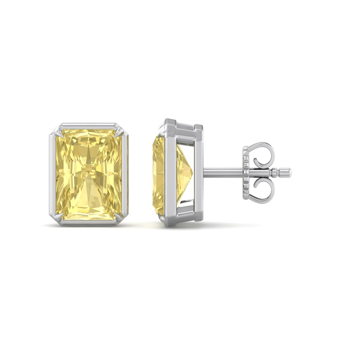 Natural Fancy Yellow Radiant Cut Diamond Studs White Gold 14K