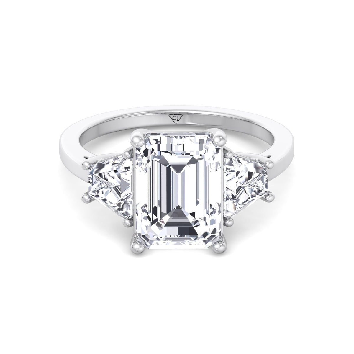 Paolina - 3 Stone Emerald & Trapezoid Diamond Engagement Ring - Gem Jewelers Co
