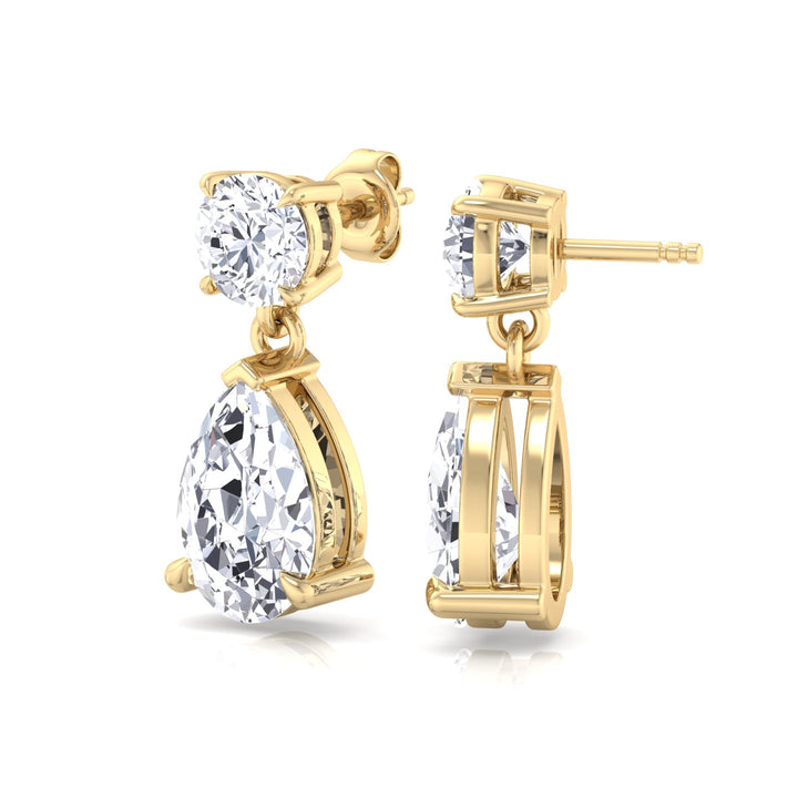 Round and Pear Shape Natural Diamond Drop Earrings