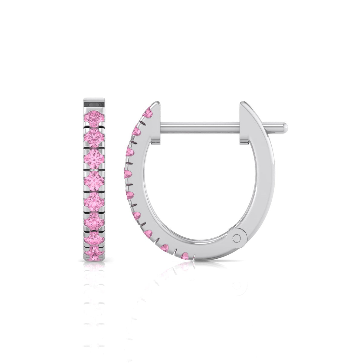 Natural Pink Sapphire Round Shape Huggie Hoop Earrings White Gold 1