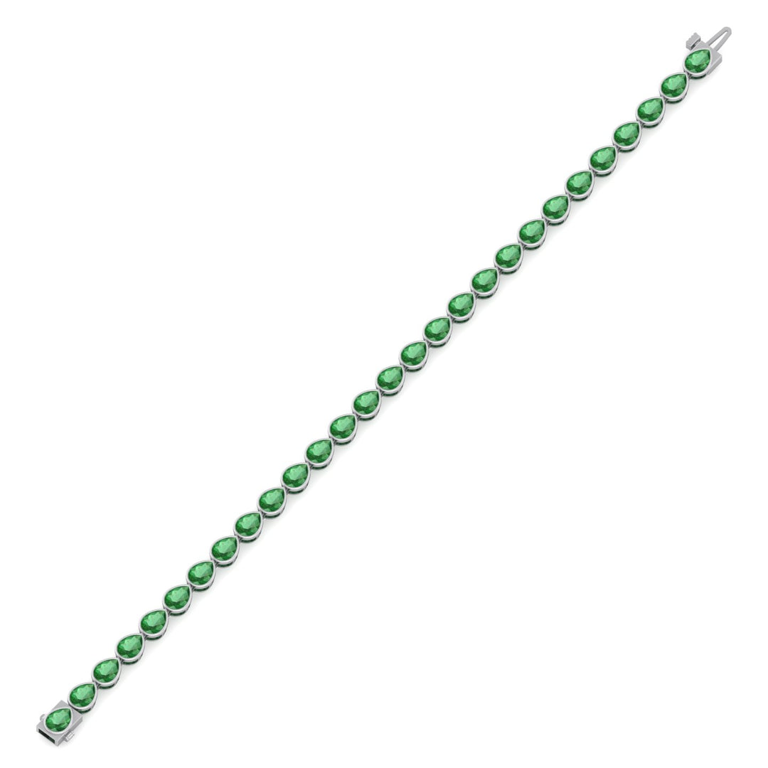 East West Pear Shape Natural Green Emerald Tennis Bracelet White Gold