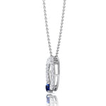 Round Shape Natural Diamond & Blue Sapphire Open Circle Pendant-1.25CT-14K-White Gold
