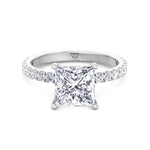Madella - Princess Shape Hidden Halo Diamond Engagement Ring with Pave Band - Gem Jewelers Co