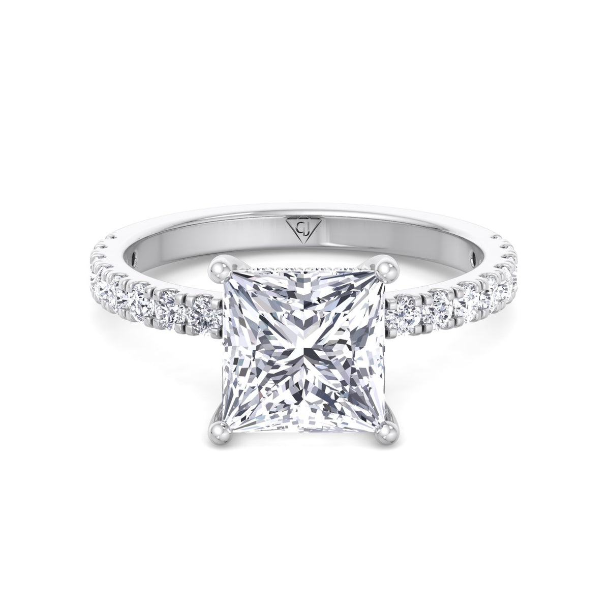Madella - Princess Shape Hidden Halo Diamond Engagement Ring with Pave Band - Gem Jewelers Co