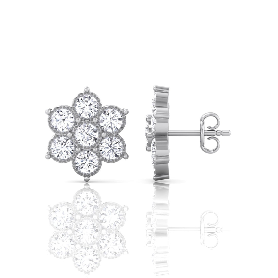 Vintage Style Natural Diamond Flower Earrings White 