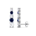 Graduated Natural Diamond and Blue Sapphire Climber Earrings-3CT-White Gold