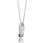Round Shape Natural Diamond & Red Ruby Open Circle Pendant-1.25CT--18K-White Gold
