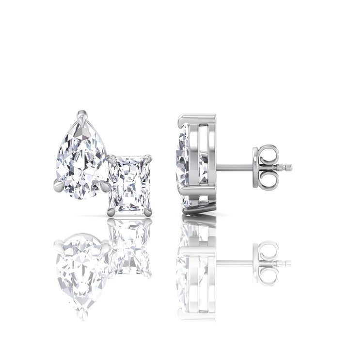 Radiant and Pear Shape-- Toi Et Moi --Natural Diamond Studs-14K-18K-0.5CT-1CT-2CT- White Gold