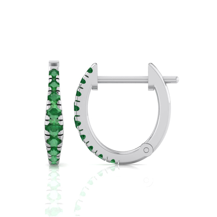 Natural Green Emerald Graduated Round Shape Huggie Hoop Earrings  WG 3