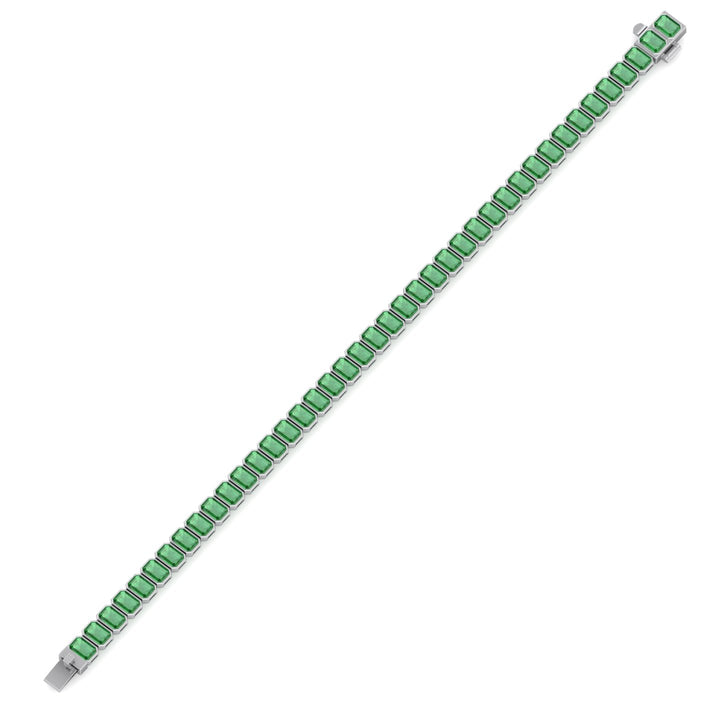Bezel Set Emerald Cut Natural Green Emerald Tennis Bracelet White Gold