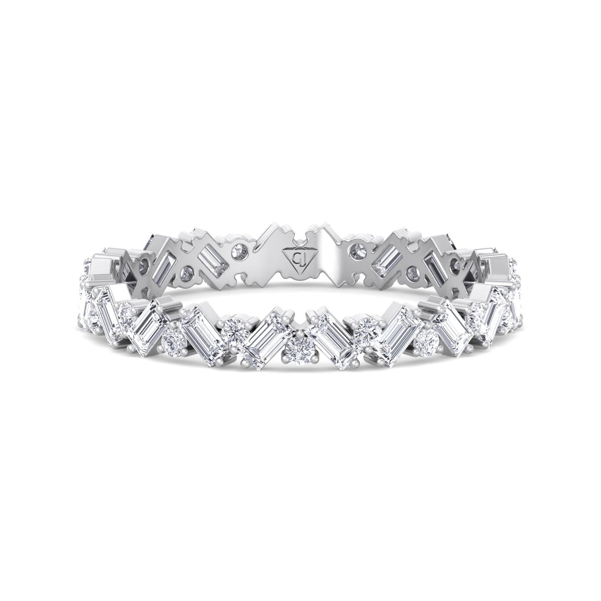 Delfina - Baguette and Round Shape Diamond Offset Band - Gem Jewelers Co