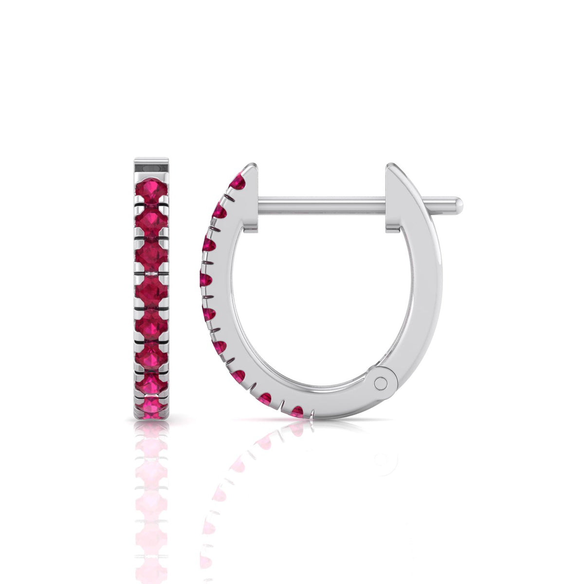 Natural Red Ruby Round Shape Huggie Hoop Earring White Gold 1