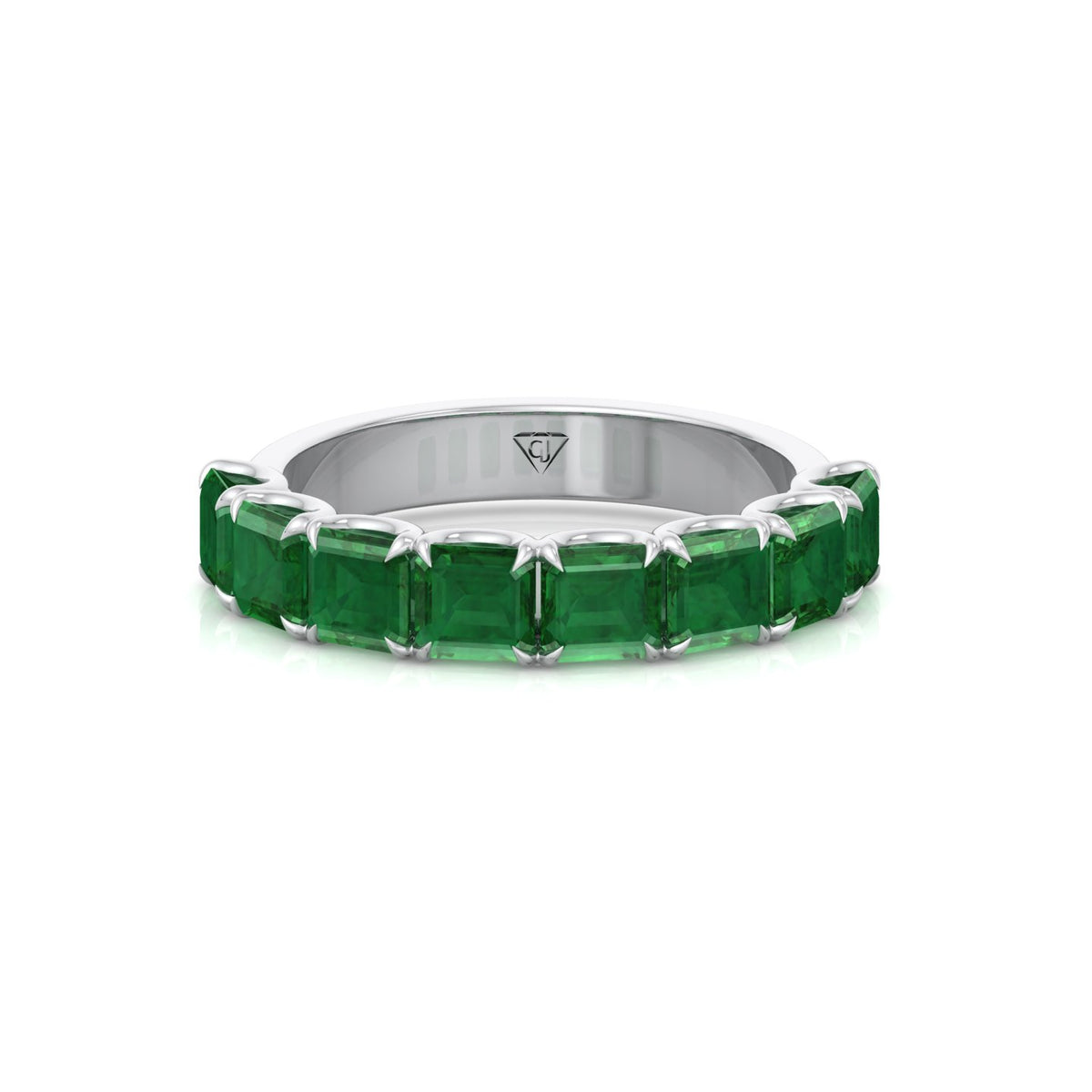 Green Emerald in Emerald Cut Half Eternity Band WG 2