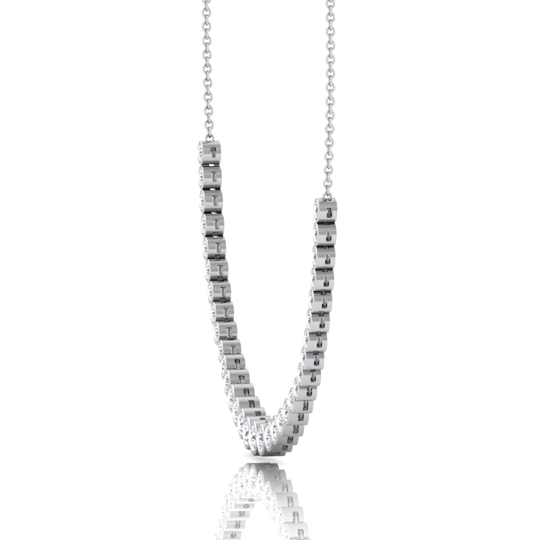 Halfway Graduated Bezel Set Natural Diamond Tennis Necklace White Gold