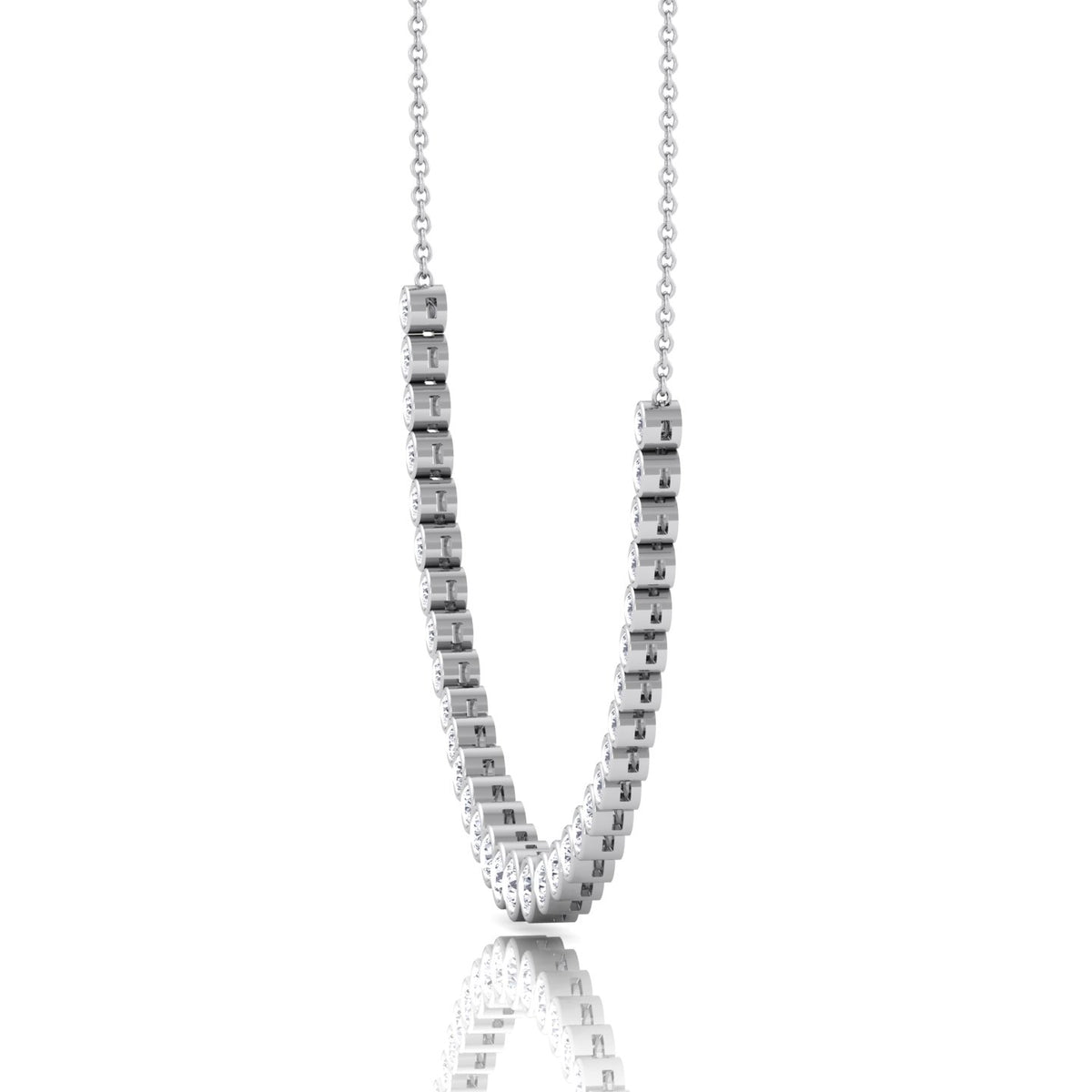 Halfway Graduated Bezel Set Natural Diamond Tennis Necklace White Gold