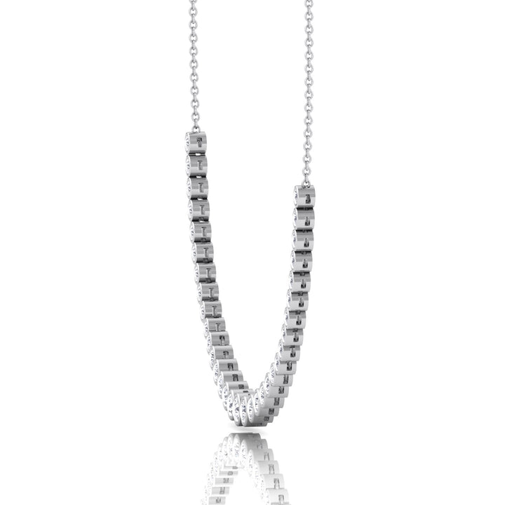 Halfway Graduated Bezel Set Natural Diamond Tennis Necklace White Gold
