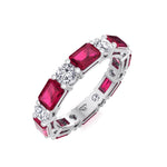 Alternating Natural Emerald Shape Red Ruby and Round Shape Diamond Eternity Band White Gold 14K 18K