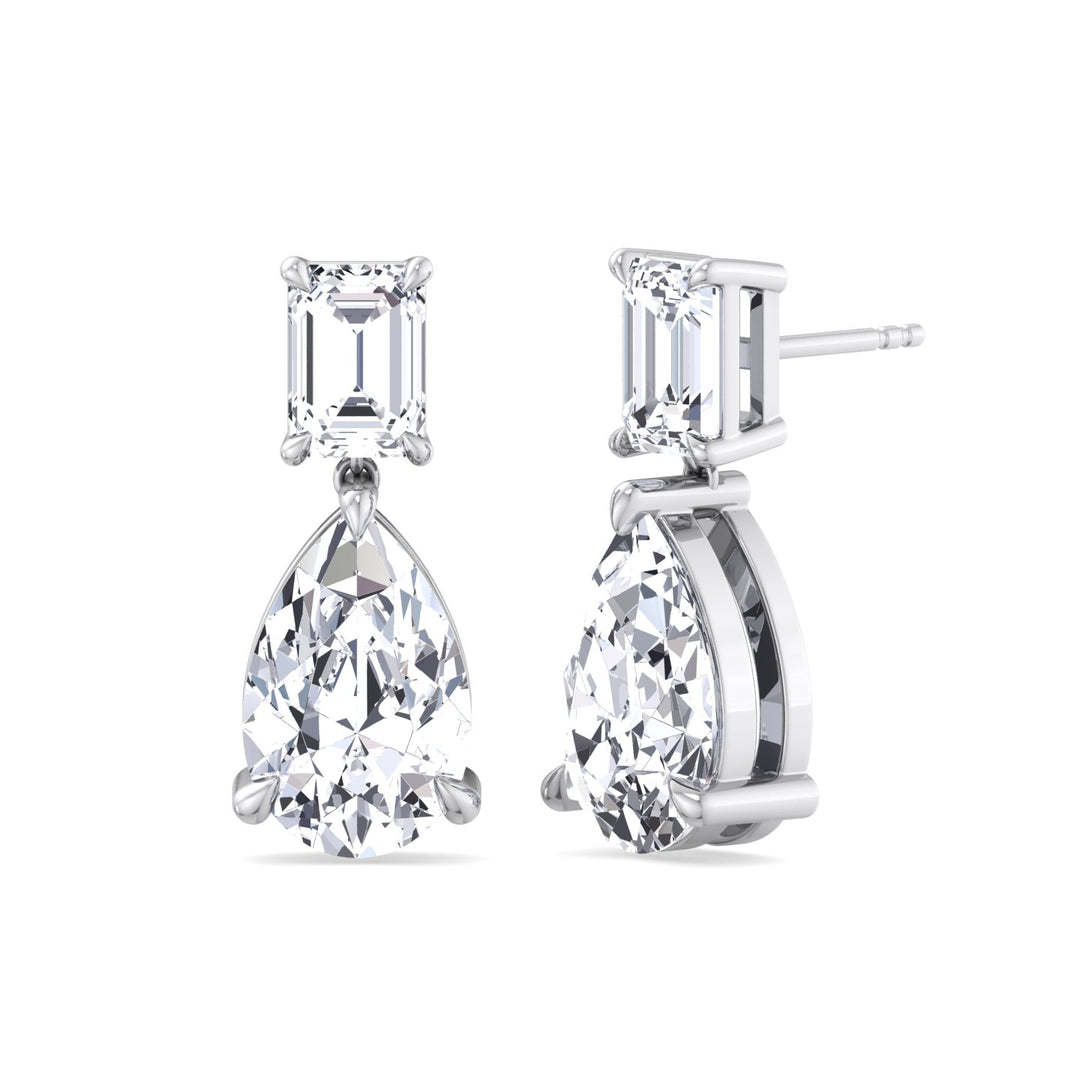 Emerald and Pear Shape Natural Diamond Drop Earrings White Gold