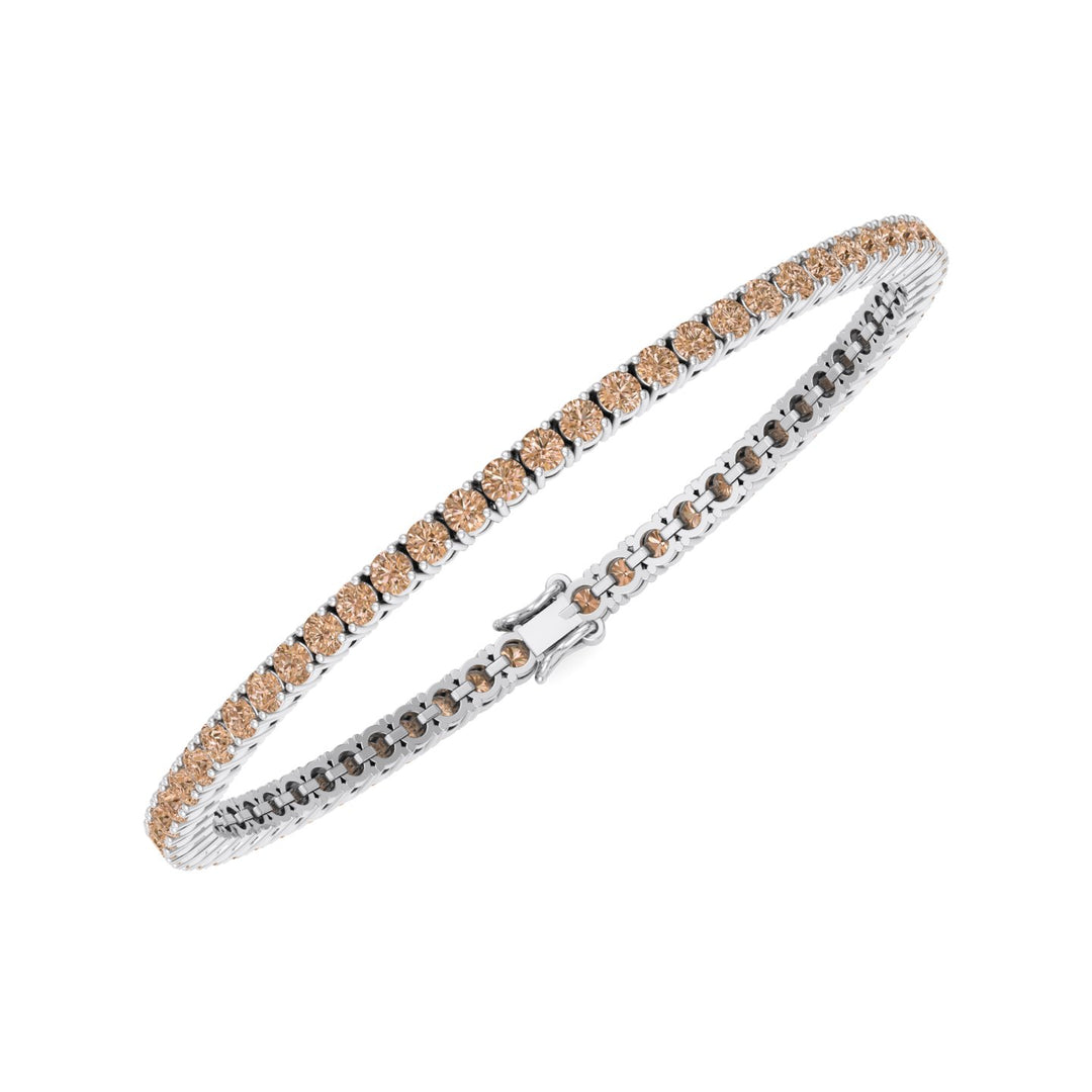 4 Prong Champagne Diamond Tennis Bracelet 18K Solid Gold