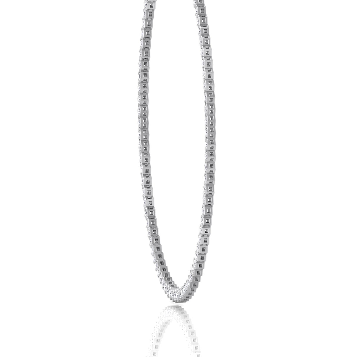 Hexagonal Bezel Set Natural Diamond Tennis Necklace Platinum, 4ct