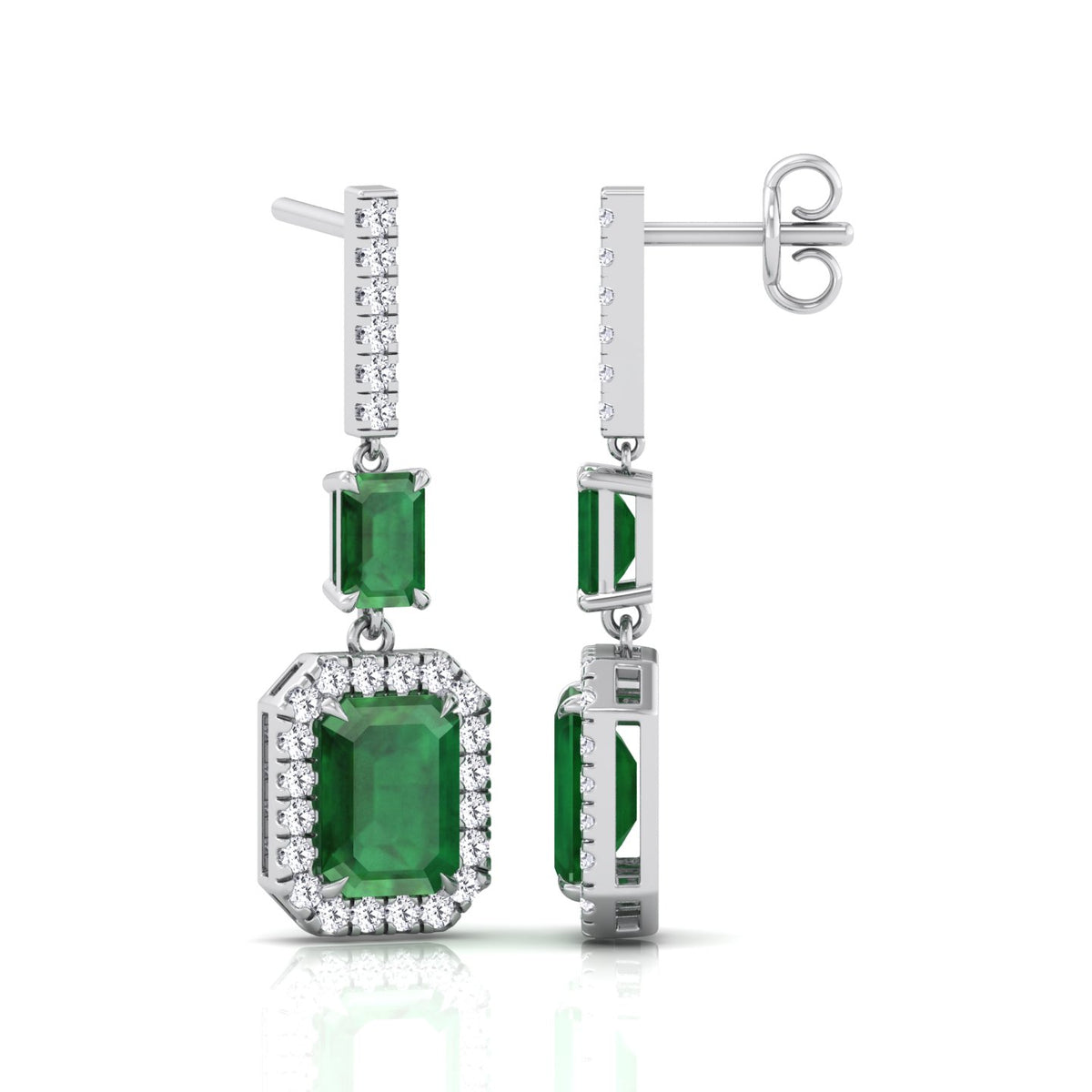 Natural Green Emerald & Diamond Drop Earrings-0.45CTW-White Gold