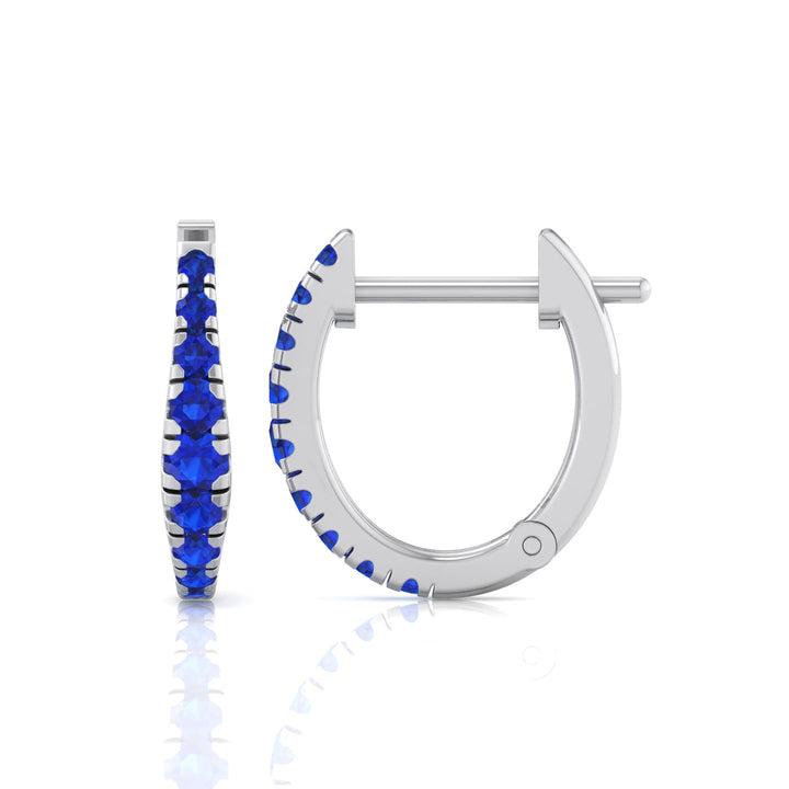 Natural Blue Sapphire Graduated Round Shape Huggie Hoop Earrings  WG 3