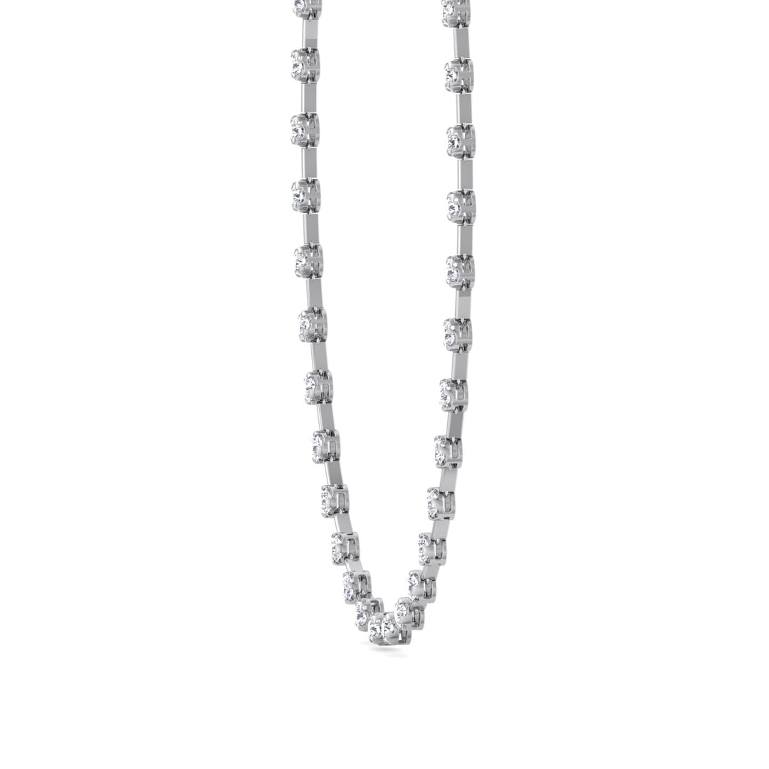 Crown Prong Round Natural Diamond Bar Necklace White Gold 