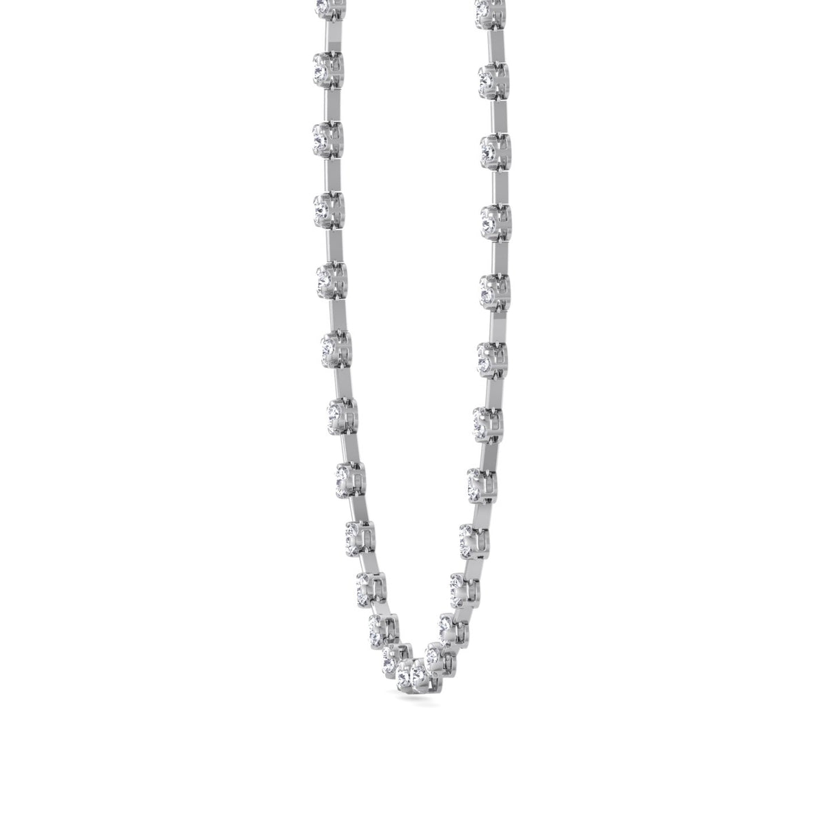 Crown Prong Round Natural Diamond Bar Necklace White Gold 