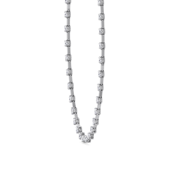 Crown Prong Round Natural Diamond Bar Necklace White Gold 