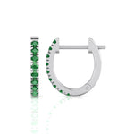 Natural Green Emerald Round Shape Huggie Hoop Earrings White Gold 14K 1
