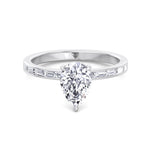 Gina - Pear Shape Diamond Engagement Ring with Baguette Shape Channel Set Side Stone Band - Gem Jewelers Co