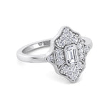 Ornella - Vintage Style Emerald Shape Diamond Engagement Ring With Round Side Stone - Gem Jewelers Co